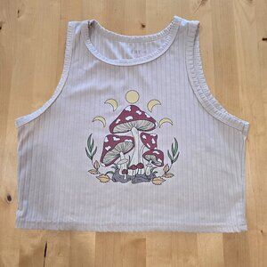 SHEIN Cute Mushroom and Moons Sleeveless Graphic Ribbed Crop Top - Size XL